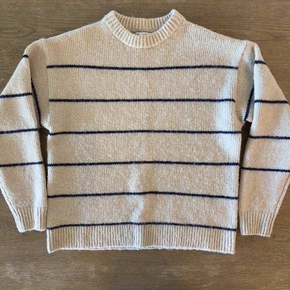 ZARA Kids/Teen Striped Acrylic Sweater-Beige Navy Stripe Pullover-Size Lge 13-14 - Picture 2 of 15